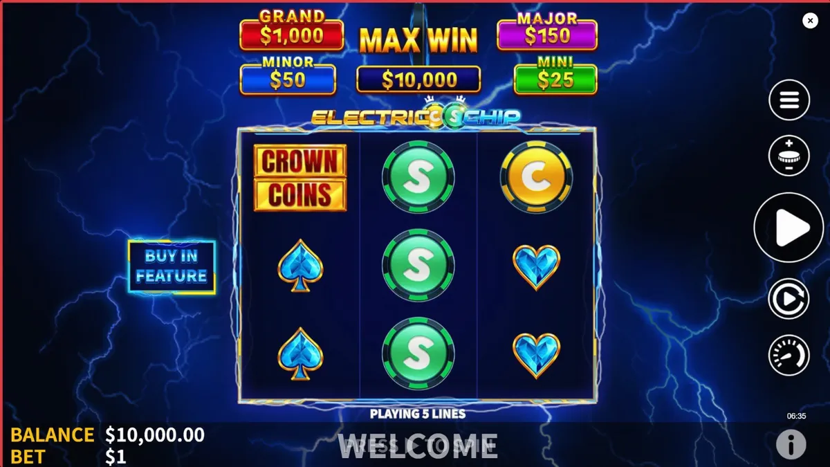 Tampilan visual slot Electric Chip dengan tema neon dan kilat